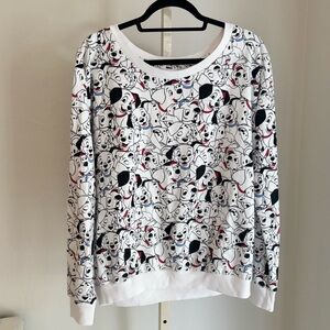 Disney 101 Dalmatians Long Sleeve Round Neck Sweatshirt Puppy Print, White XL